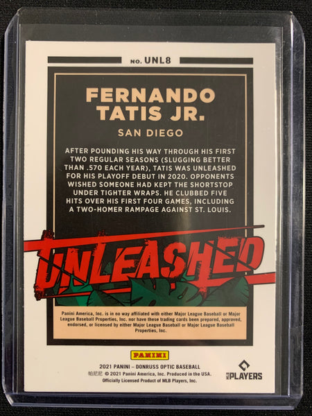 2021 PANINI DONRUSS OPTIC BASEBALL #UNL8 SAN DIEGO PADRES - FERNANDO TATIS JR UNLEASHED INSERT CARD