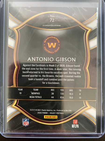 2020 PANINI SELECT FOOTBALL #72 WASHINGTON REDSKINS - ANTONIO GIBSON SELECT CONCOURSE LEVEL ROOKIE CARD