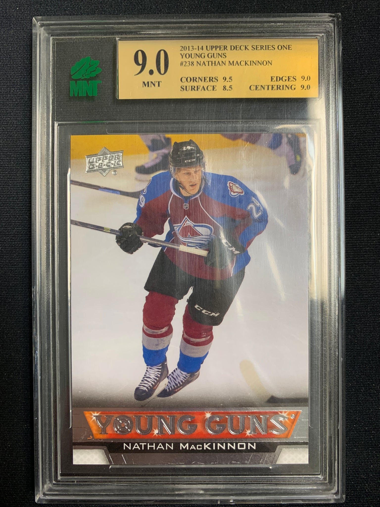 2013-14 UPPER DECK HOCKEY #238 COLORADO AVALANCHE - NATHAN MACKINNON ROOKIE CARD "NO PINK" GRADED MNT 9 MINT