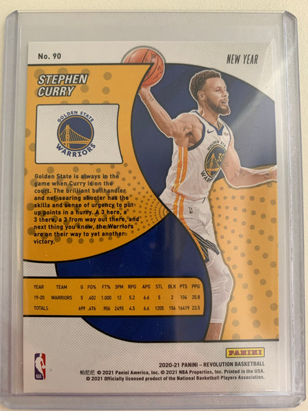 2020-2021 PANINI REVOLUTION NBA BASKETBALL #90 GOLDEN STATE WARRIORS - STEPHEN CURRY CNY CRACKED ICE PARALLEL CARD