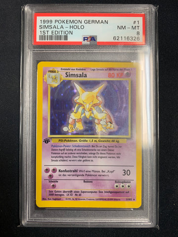 1999 POKEMON GERMAN 1ST EDITION SIMSALA HOLO #1 GRADED PSA 8 NM-MT