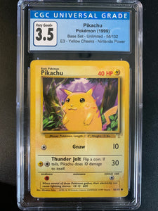 1999 POKEMON ORIGINAL BASE SET UNLIMITED WOTC PIKACHU 58/102 E3 GOLD STAMP PROMO - GRADED CGC 3.5 VERY GOOD