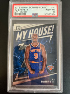 2019 PANINI DONRUSS OPTIC NBA BASKETBALL #17 NEW YORK KNICKS - RJ BARRETT "MY HOUSE" GRADED PSA 10 GEM MINT