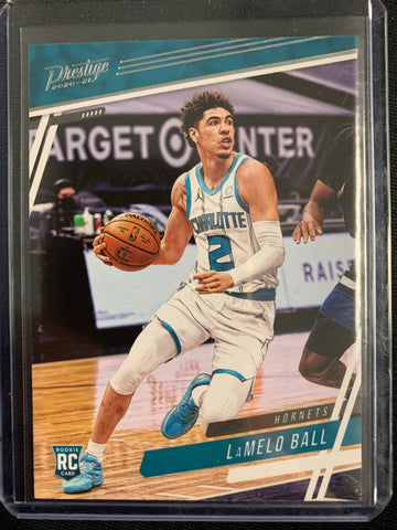 2020-2021 PANINI CHRONICLES NBA BASKETBALL #72 CHARLOTTE HORNETS - LAMELO BALL PANINI PRESTIGE ROOKIE CARD