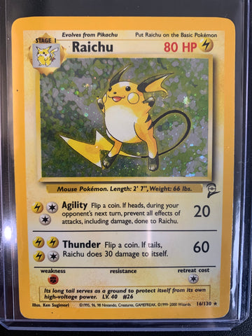 1999 POKEMON ORIGINAL BASE SET 2 WOTC HOLO RAICHU 16/130 - LP