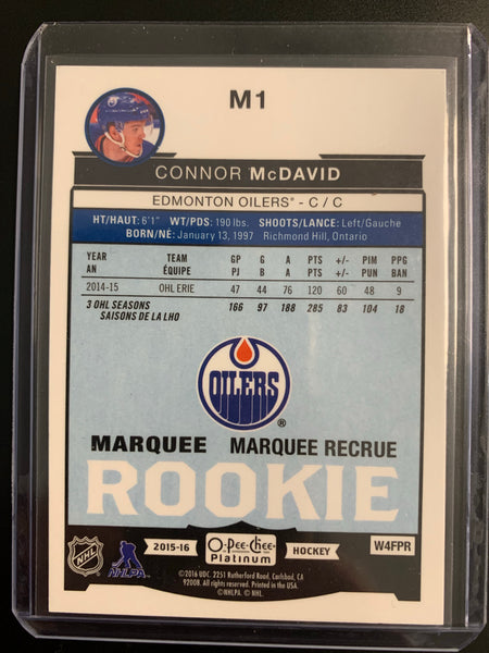 2015-16 UD OPC PLATINUM HOCKEY #M1 EDMONTON OILERS - CONNOR MCDAVID FOIL MARQUEE ROOKIE CARD