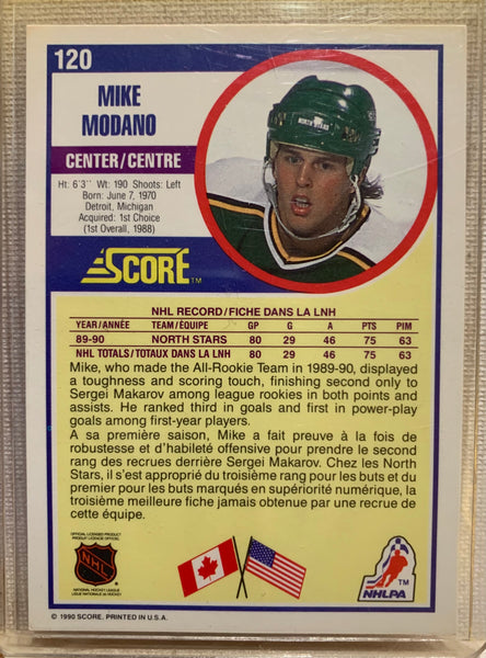 1990-91 SCORE CANADIAN HOCKEY #120 MINNESOTA NORTH STARS - MIKE MODANO ROOKIE CARD RAW