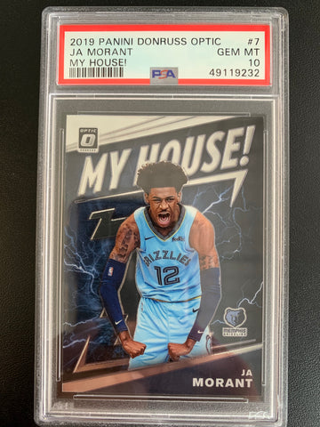 2019 PANINI DONRUSS OPTIC NBA BASKETBALL #7 MEMPHIS GRIZZLIES - JA MORANT "MY HOUSE" GRADED PSA 10 GEM MINT