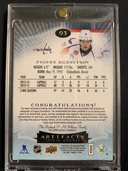 2015-16 UPPER DECK ARTIFACTS HOCKEY #93 WASHINGTON CAPITALS - EVGENY KUZNETSOV DUAL PATCH AUTO NUMBERED 20/49