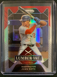 2021 PANINI PRIZM BASEBALL  #L19 WASHINGTON NATIONALS - JUAN SOTO SILVER PRIZM LUMBER INC INSERT CARD