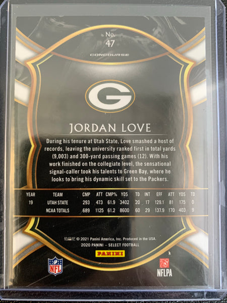 2020 PANINI SELECT FOOTBALL #47 GREEN BAY PACKERS - JORDAN LOVE CONCOURSE LEVEL ROOKIE CARD