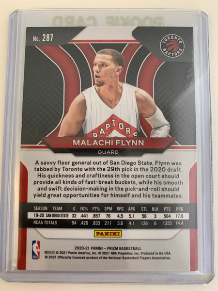 2020-2021 PANINI PRIZM NBA BASKETBALL #287 TORONTO RAPTORS - MALACHI FLYNN PRIZM ROOKIE CARD