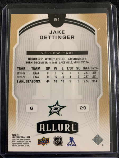 2020-21 UPPER DECK ALLURE HOCKEY #91 DALLAS STARS - JAKE OETTINGER YELLOW TAXI PARALLEL ROOKIE CARD
