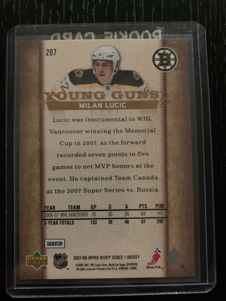 2007-08 UPPER DECK HOCKEY #207 BOSTON BRUINS - MILAN LUCIC YOUNG GUNS ROOKIE CARD RAW