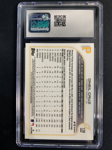 2022 TOPPS CHROME BASEBALL #128 PITTSBURGH PIRATES - ONEIL CRUZ PINK REFRACTOR ROOKIE CARD GRADED CSG 9.5 MINT +