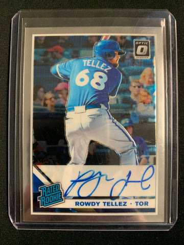 2019 PANINI DONRUSS OPTIC BASEBALL #RRS-RT TORONTO BLUE JAYS - ROWDY TELLEZ AUTOGRAPHED RATED ROOKIE CARD