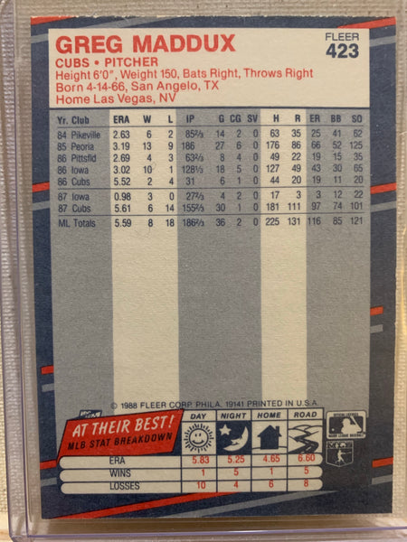 1988-89 FLEER BASEBALL #423 - GREG MADDUX ROOKIE CARD RAW