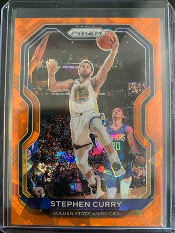 2020-2021 PANINI PRIZM NBA BASKETBALL #159 GOLDEN STATE WARRIORS - STEPHEN CURRY ORANGE CRACKED ICE PRIZM PARALLEL CARD