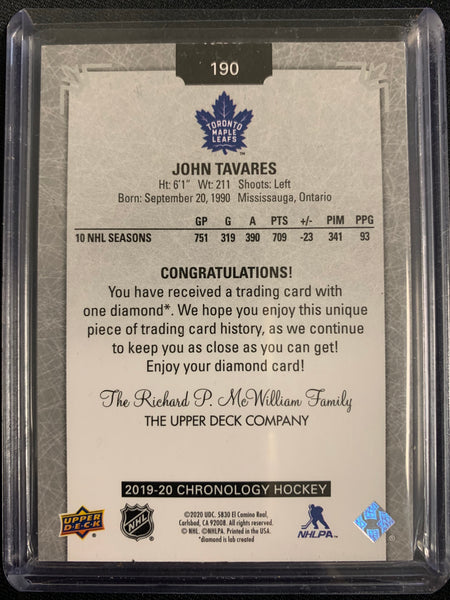 2019-20 UPPER DECK CHRONOLOGY HOCKEY #190 TORONTO MAPLE LEAFS - JOHN TAVARES 1 DIAMOND RELIC CARD NUMBERED 36/36