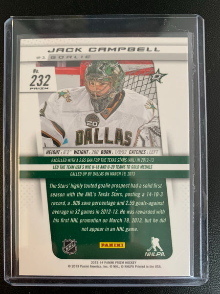 2013-14 PANINI PRIZM HOCKEY #232 DALLAS STARS - JACK CAMPBELL BLUE PRIZM PARALLEL ROOKIE CARD