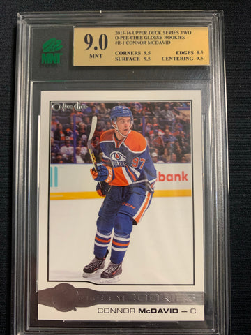 2015-16 UPPER DECK SERIES 2 HOCKEY #R-1 EDMONTON OILERS - CONNOR MCDAVID O-PEE-CHEE GLOSSY ROOKIES GRADED MNT 9.0 MINT