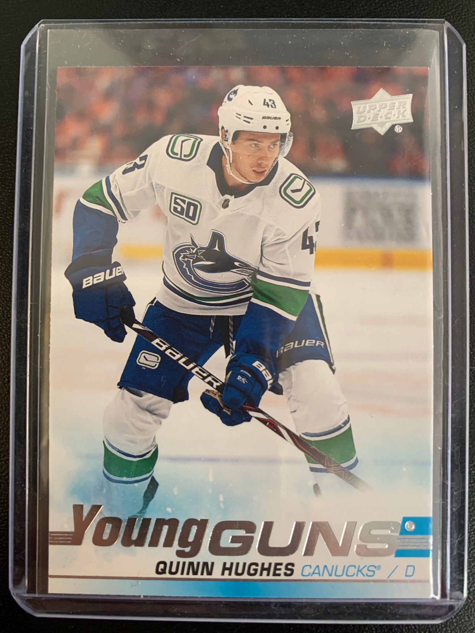 2019-20 UPPER DECK HOCKEY #249 VANCOUVER CANUCKS - QUINN HUGHES YOUNG GUNS ROOKIE CARD