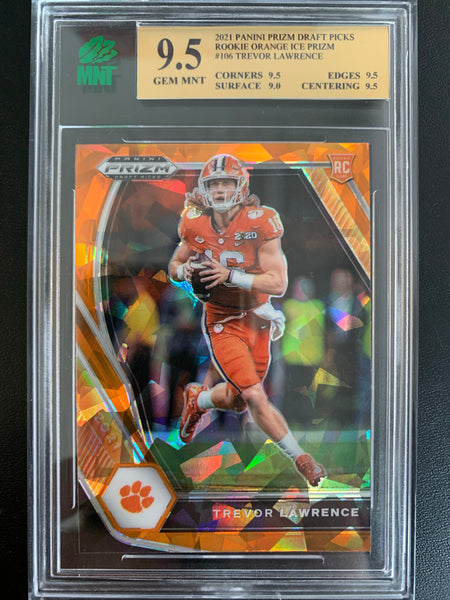 2021 PANINI PRIZM DRAFT PICKS FOOTBALL #106 JACKSONVILLE JAGUARS - TREVOR LAWRENCE ORANGE CRACKED ICE ROOKIE CARD GRADED MNT 9.5 GEM MINT