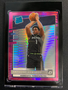 2020-2021 PANINI DONRUSS OPTIC NBA BASKETBALL #151 MINNESOTA TIMERWOLVES - ANTHONY EDWARDS OPTIC PINK PULSAR PRIZM RATED ROOKIE CARD