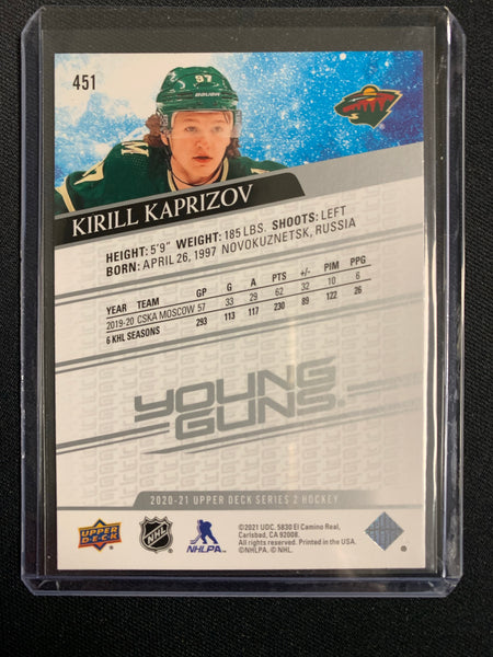 2020-21 UPPER DECK HOCKEY #451 MINNESOTA WILD - KIRILL KAPRIZOV YOUNG GUNS ROOKIE CARD