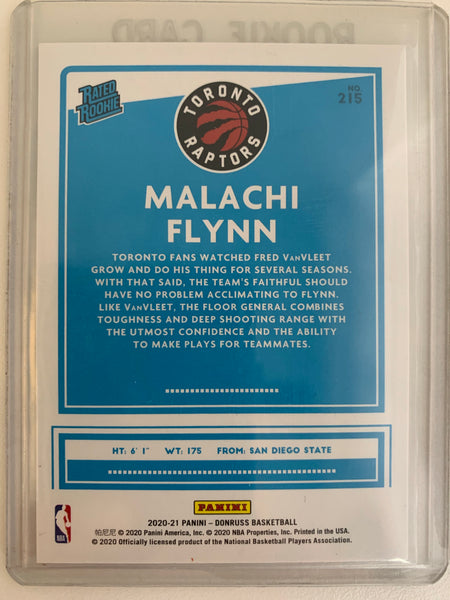 2020-2021 PANINI DONRUSS NBA BASKETBALL #215 TORONTO RAPTORS - MALACHI FLYNN DONRUSS RATED ROOKIE CARD