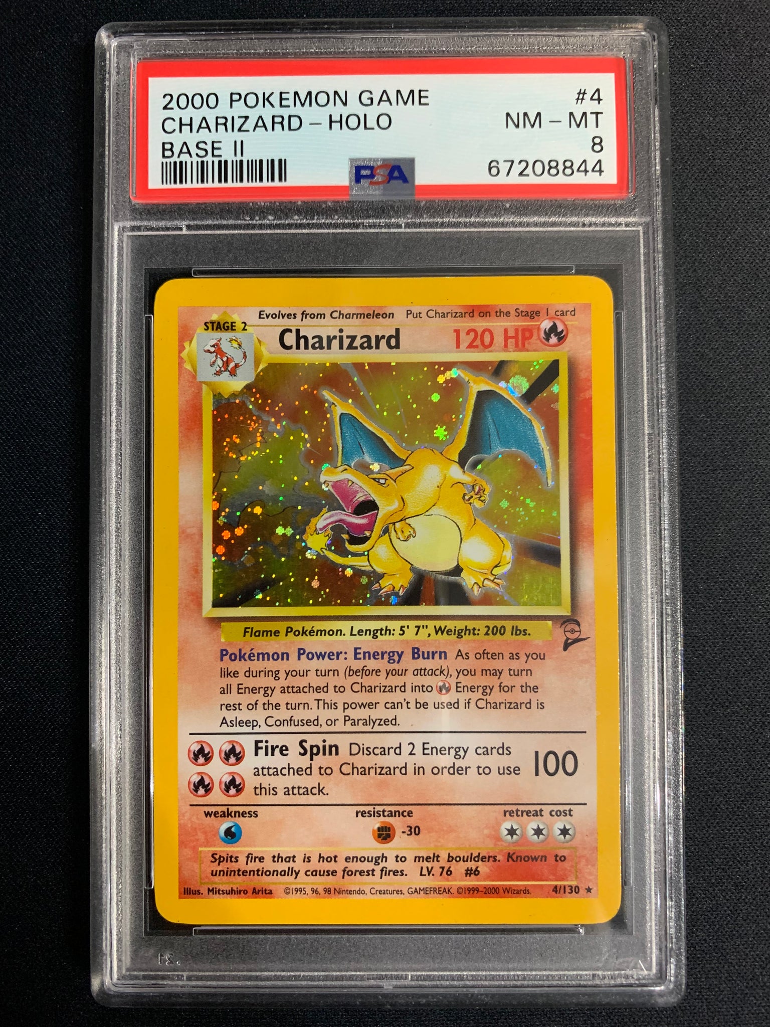 2000 POKEMON GAME - CHARIZARD BASE II HOLO 4/130 GRADED PSA 8 NM-MT
