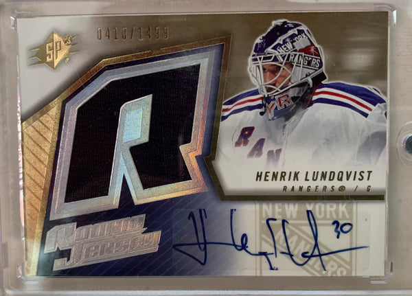 2005-06 SPX HOCKEY #173 NEW YORK RANGERS - HENRIK LUNDQVIST SPX AUTOGRAPHED JERSEY ROOKIE CARD RAW