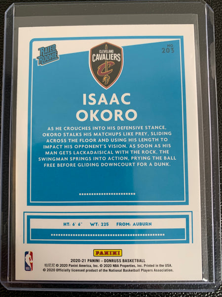 2020-2021 PANINI DONRUSS CHOICE NBA BASKETBALL #203 CLEVELAND CAVALIERS - ISAAC OKORO CHOICE SILVER RATED ROOKIE CARD
