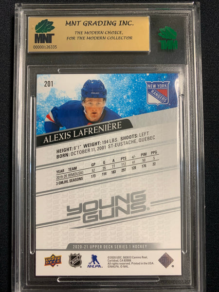 2020-21 UPPER DECK HOCKEY #201 NEW YORK RANGERS - ALEXIS LAFRENIERE YOUNG GUNS ROOKIE GRADED MNT 9.5 GEM MINT