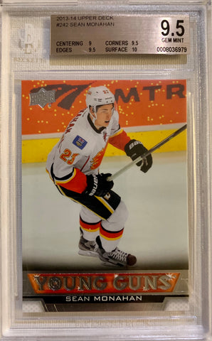 2013-14 UPPER DECK HOCKEY #242 CALGARY FLAMES - SEAN MONAHAN ROOKIE CARD GRADED BGS 9.5 GEM MINT