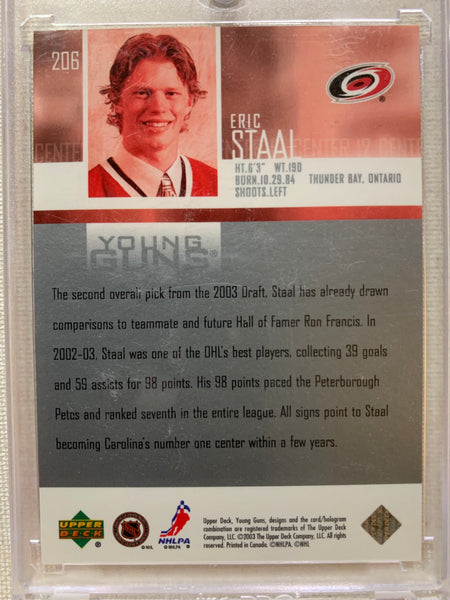 2003-04 UPPER DECK HOCKEY #206 CAROLINA HURRICANES - ERIC STAAL YOUNG GUNS ROOKIE CARD RAW