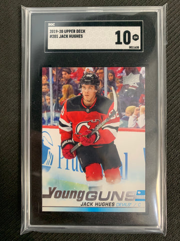 2019-20 UPPER DECK HOCKEY #201 NEW JERSEY DEVILS - JACK HUGHES YOUNG GUNS ROOKIE CARD GRADED SGC 10 GEM MINT