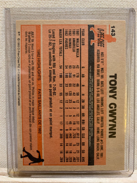 1983-84 O-PEE-CHEE BASEBALL #143 SAN DIEGO PADRES - TONY GWYNN ROOKIE CARD RAW