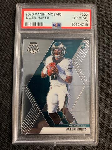 2020 PANINI MOSAIC FOOTBALL #222 PHILADELPHIA EAGLES -JALEN HURTS MOSAIC BASE ROOKIE GRADED PSA 10 GEM MINT