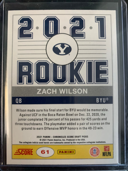 2021 PANINI CHRONICLES DRAFT PICKS FOOTBALL #61 NEW YORK JETS - ZACH WILSON SCORE ROOKIE CARD