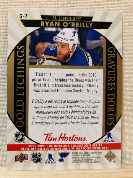 2020-21 TIM HORTONS HOCKEY #G-7 ST.LOUIS BLUES - GOLD ETCHINGS RYAN O'REILLY CARD RAW