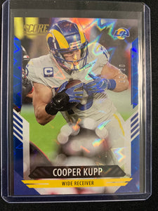 2021 PANINI SCORE NFL FOOTBALL #253 LOS ANGELES RAMS - COOPER KUPP BLUE LAZER PRIZM NUMBERED 12/20