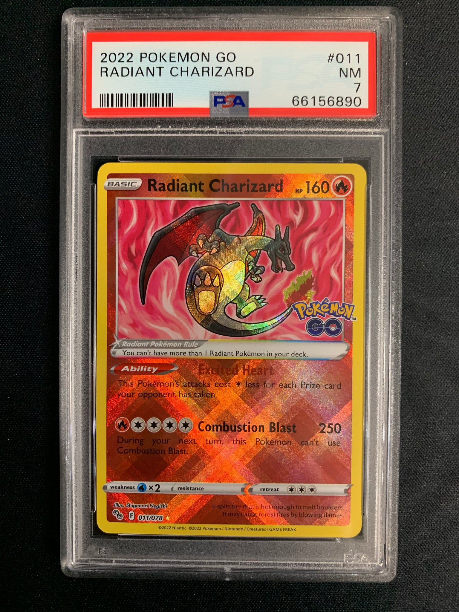 2022 POKEMON GO TCG RADIANT CHARIZARD HOLO RARE #011/078 - GRADED PSA 7 NM