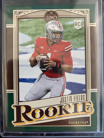2021 PANINI LEGACY FOOTBALL #142 CHICAGO BEARS - JUSTIN FIELDS GREEN PARALLEL ROOKIE CARD NUMBERED 006/100