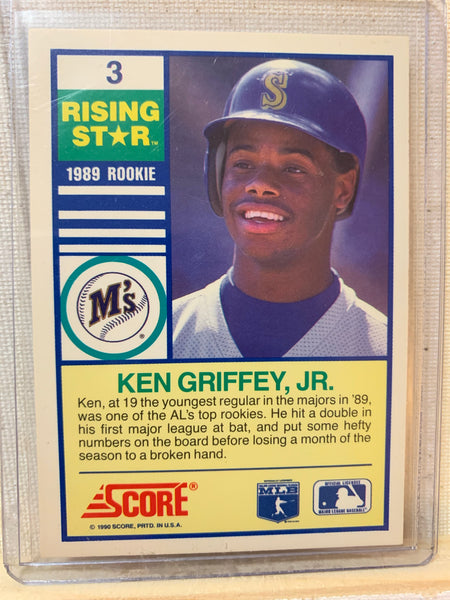 1990-91 SCORE RISING STAR BASEBALL #3 - KEN GRIFFEY JR CARD RAW