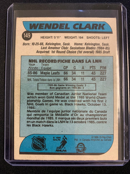 1986-87 O-PEE-CHEE HOCKEY #149 TORONTO MAPLE LEAFS - WENDEL CLARK ROOKIE CARD