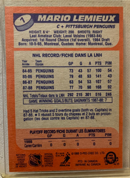 1988-89 O-PEE-CHEE HOCKEY #1 PITTSBURGH PENGUINS - MARIO LEMIEUX CARD RAW