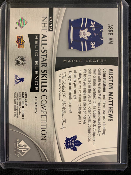 2019-20 UD SP GAME USED HOCKEY #ASRB-AM TORONTO MAPLE LEAFS - AUSTON MATTHEWS RELIC BLENDS ALL-STAR PATCH NUMBERED 108/125