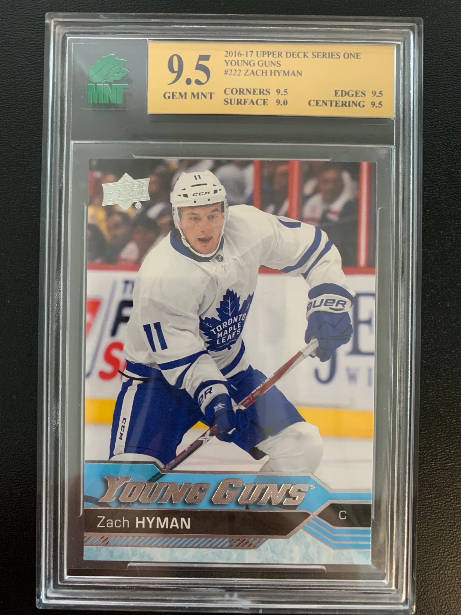 2016-17 UPPER DECK HOCKEY #222 TORONTO MAPLE LEAFS - ZACH HYMAN YOUNG GUNS ROOKIE CARD GRADED MNT 9.5 GEM MINT