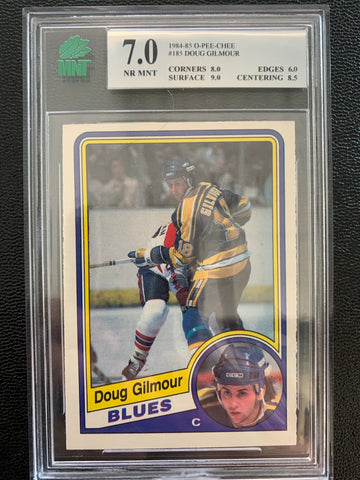 1984-85 O-PEE-CHEE HOCKEY #185 ST. LOUIS BLUES - DOUG GILMOUR ROOKIE CARD GRADED MNT 7.0 NR MNT